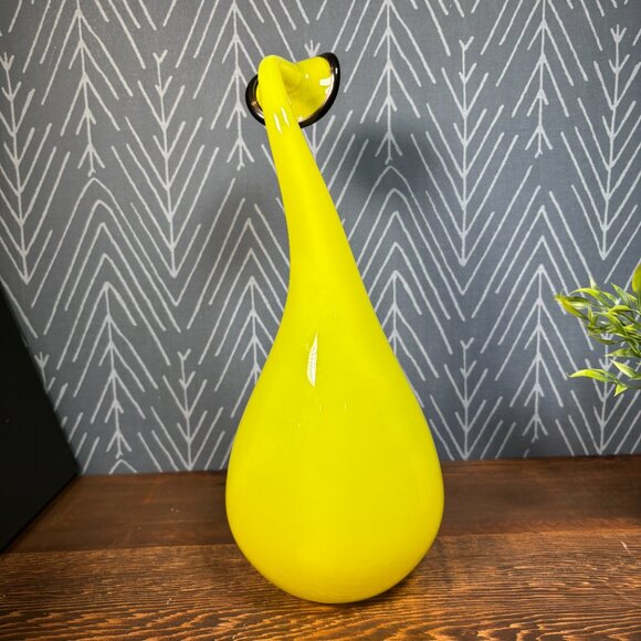 Vintage Yellow Glass Vase Hand-Blown Art Glass Sculpture Unique Home Gift - Picture 4 of 16